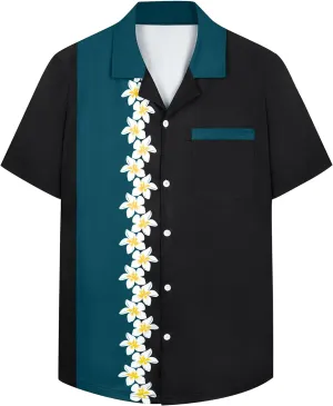 Bowling Shirts for Men Short Sleeve Hawaiian Button Down Shirts 1950s Vintage Beach Casual Shirt with Pocket