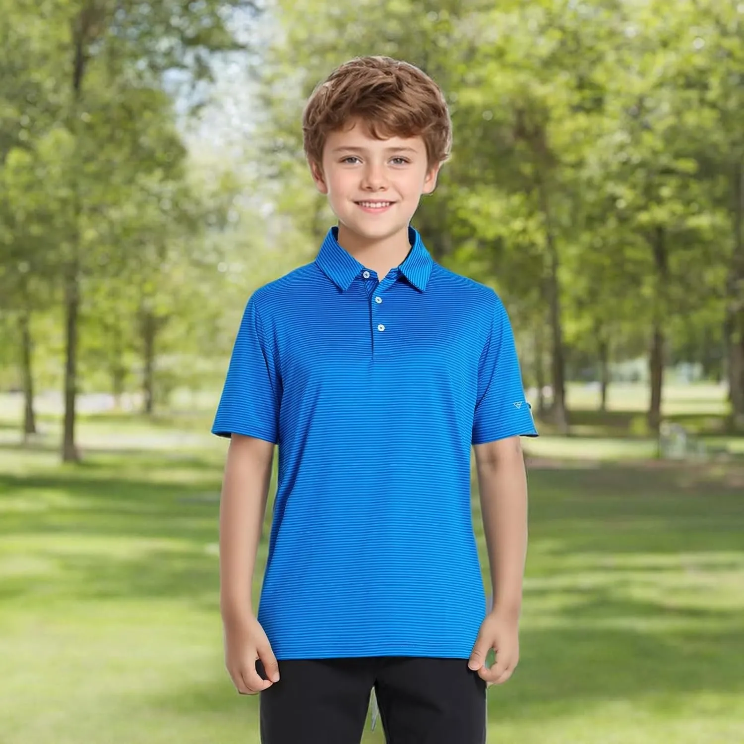 Boys Polo Shirts Short Sleeve Striped Performance Moisture Wicking Dry Fit Golf Shirts for Boys Youth Kids
