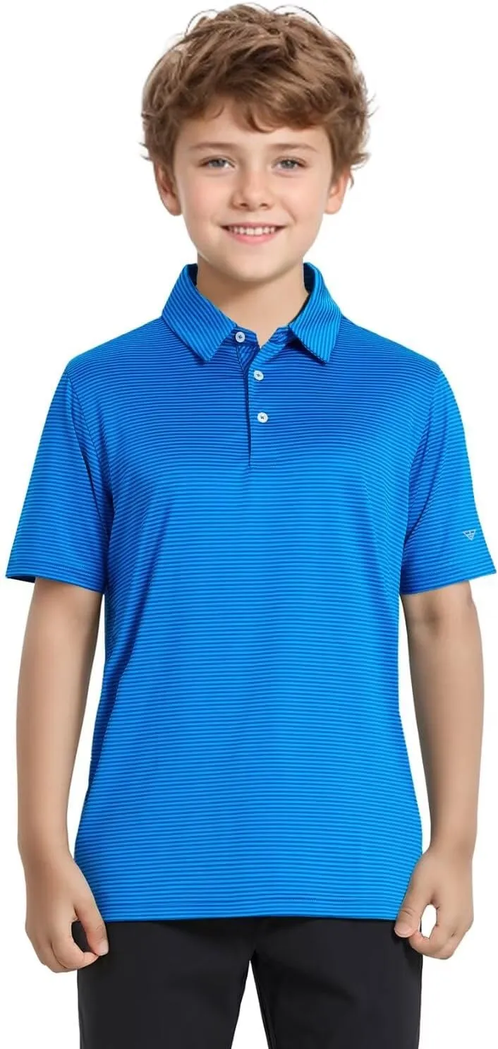 Boys Polo Shirts Short Sleeve Striped Performance Moisture Wicking Dry Fit Golf Shirts for Boys Youth Kids