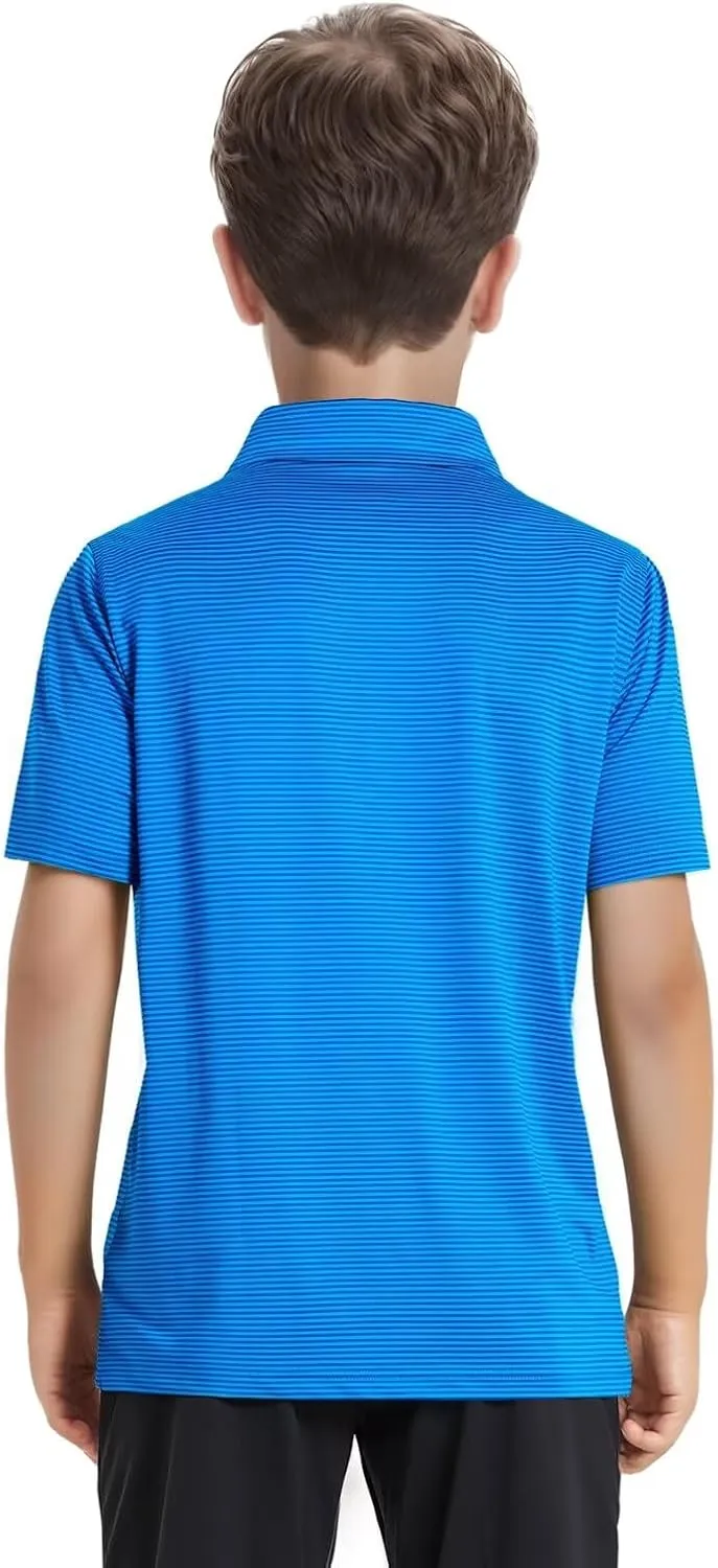 Boys Polo Shirts Short Sleeve Striped Performance Moisture Wicking Dry Fit Golf Shirts for Boys Youth Kids