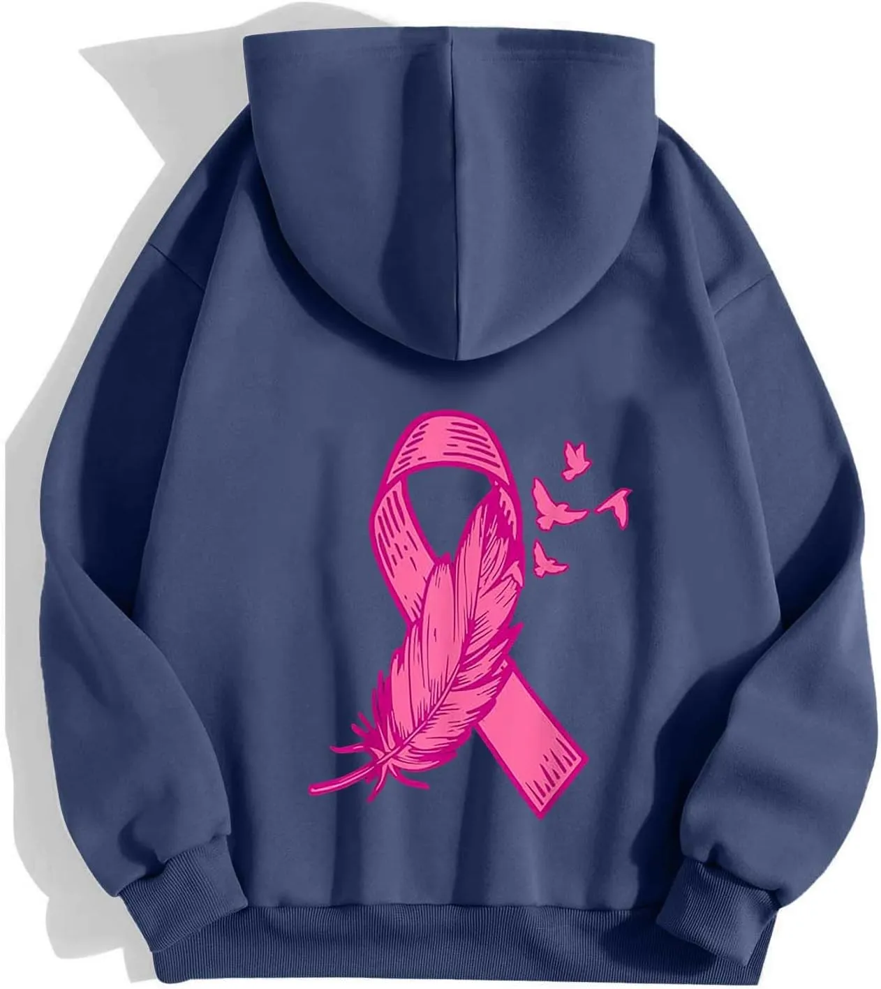 Breast Cancer Awareness Hoodies for Women Pink Ribbon Heart Graphic Sweatshirts Oversized Zip Up Hooded Tops