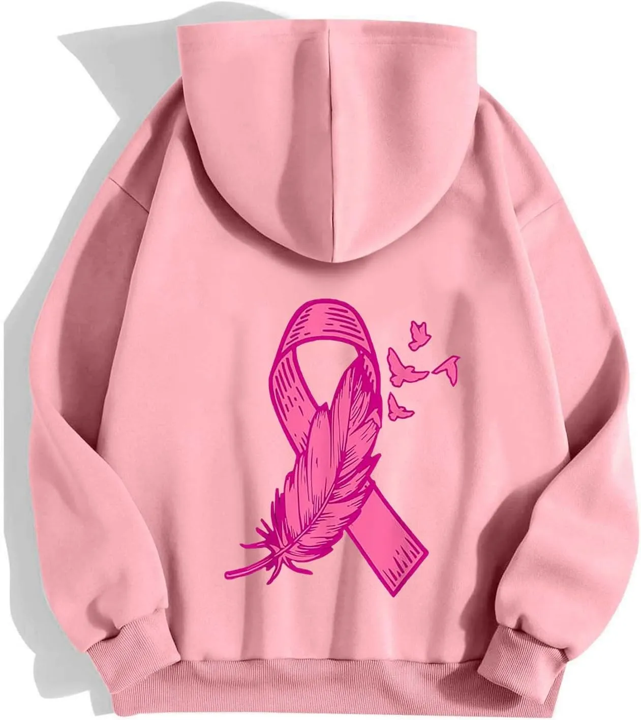 Breast Cancer Awareness Hoodies for Women Pink Ribbon Heart Graphic Sweatshirts Oversized Zip Up Hooded Tops