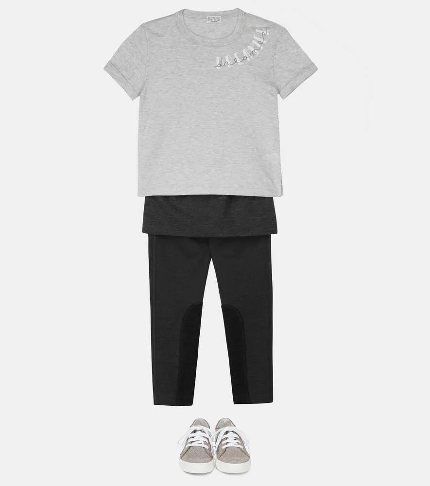 Brunello Cucinelli Cotton Blend Jersey Skirt and Leggings, Gray