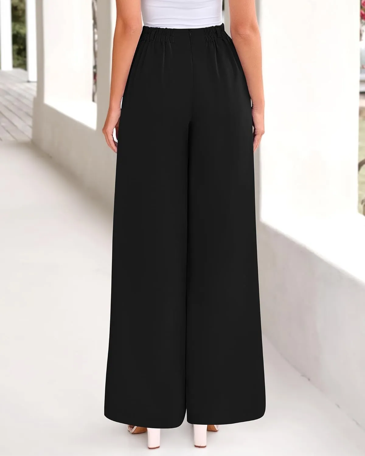 BTFBM Women's Elegant Flowy Dress Pants Front Pleated High Waisted Casual Wide Leg Loose Palazzo Trousers with Pockets