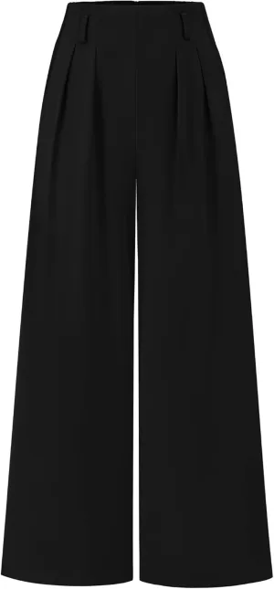 BTFBM Women's Elegant Flowy Dress Pants Front Pleated High Waisted Casual Wide Leg Loose Palazzo Trousers with Pockets