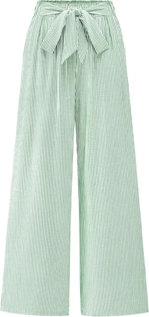 BTFBM Womens Striped Wide Leg Pants Dressy High Waist Trousers Business Casual Loose Flowy Tie Knot Palazzo Pants