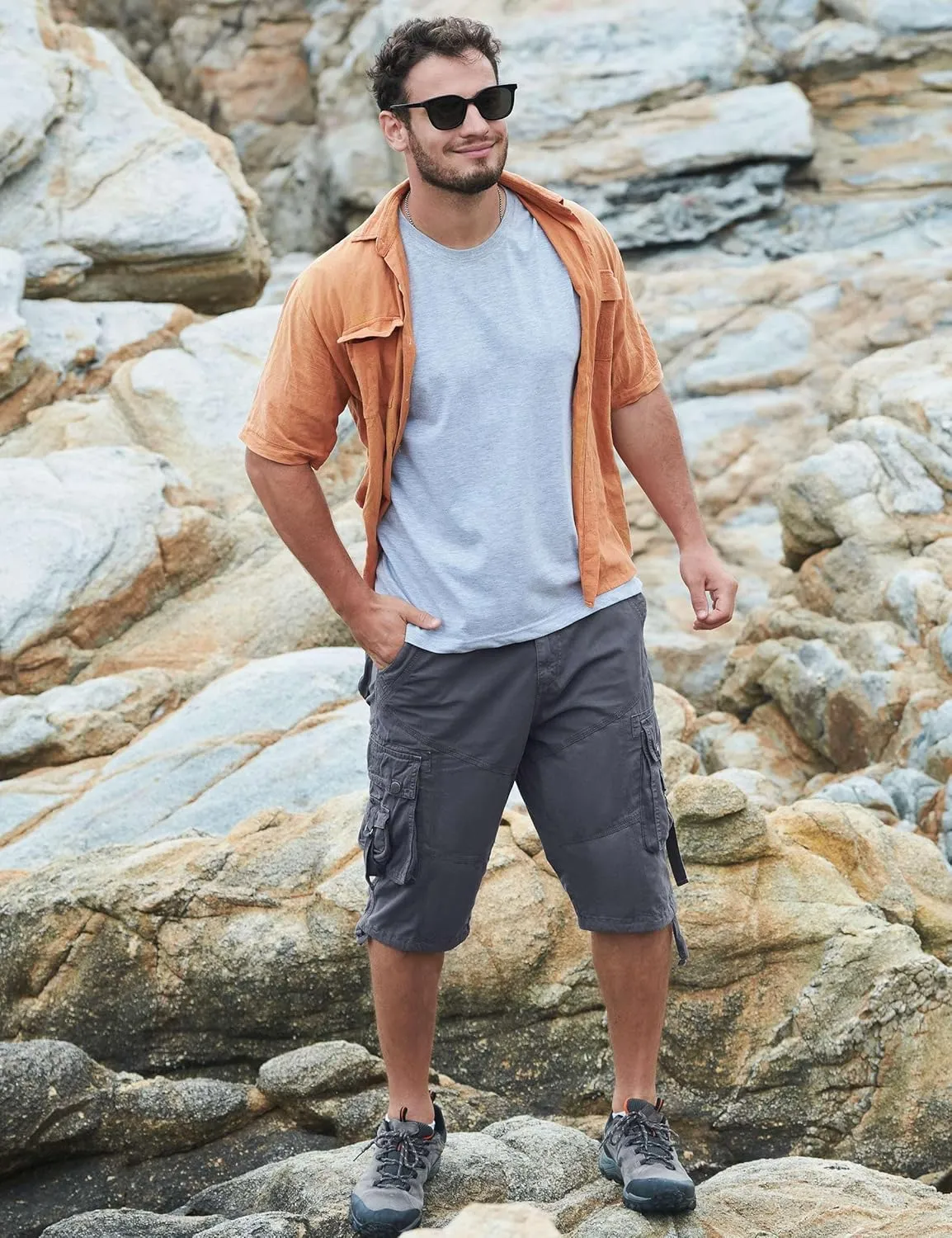 Cargo Shorts for Men Multi Pockets Mens Shorts Twill Below Knee 13 Inches Cotton Relaxed Fit Hiking Outdoor Work