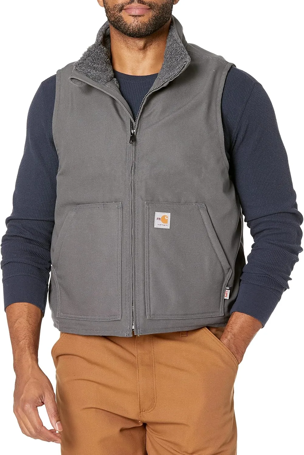 Carhartt Men's Flame Resistant Relaxed Fit Duck Sherpa-Lined Mock Neck Vest