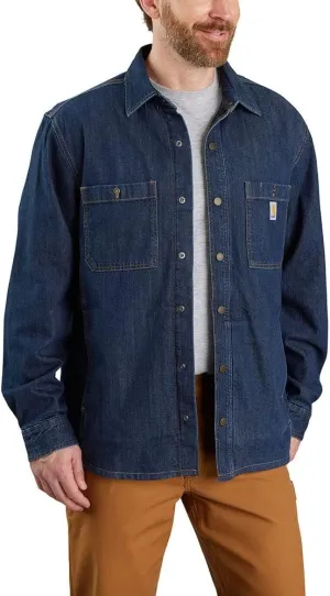 Carhartt Men's Relaxed Fit Denim Fleece Lined Snap-Front Shirt Jac