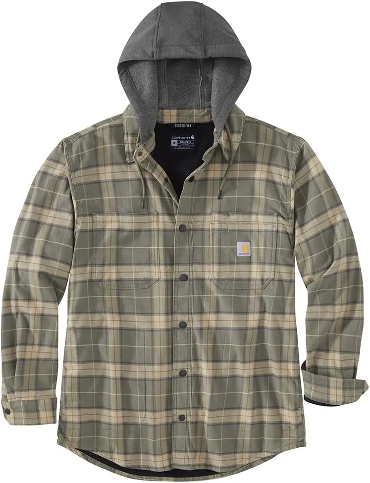 Carhartt Men's Rugged Flex Relaxed Fit Flannel Fleece Lined Hooded Shirt Jac