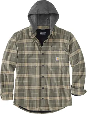 Carhartt Men's Rugged Flex Relaxed Fit Flannel Fleece Lined Hooded Shirt Jac