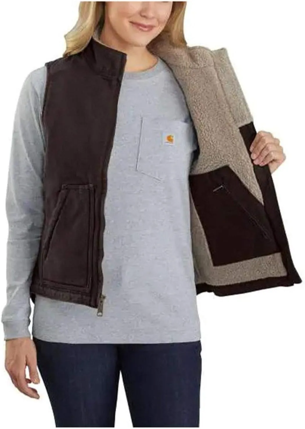 Carhartt Women's Relaxed Fit Washed Duck Sherpa-Lined Mock-Neck Vest