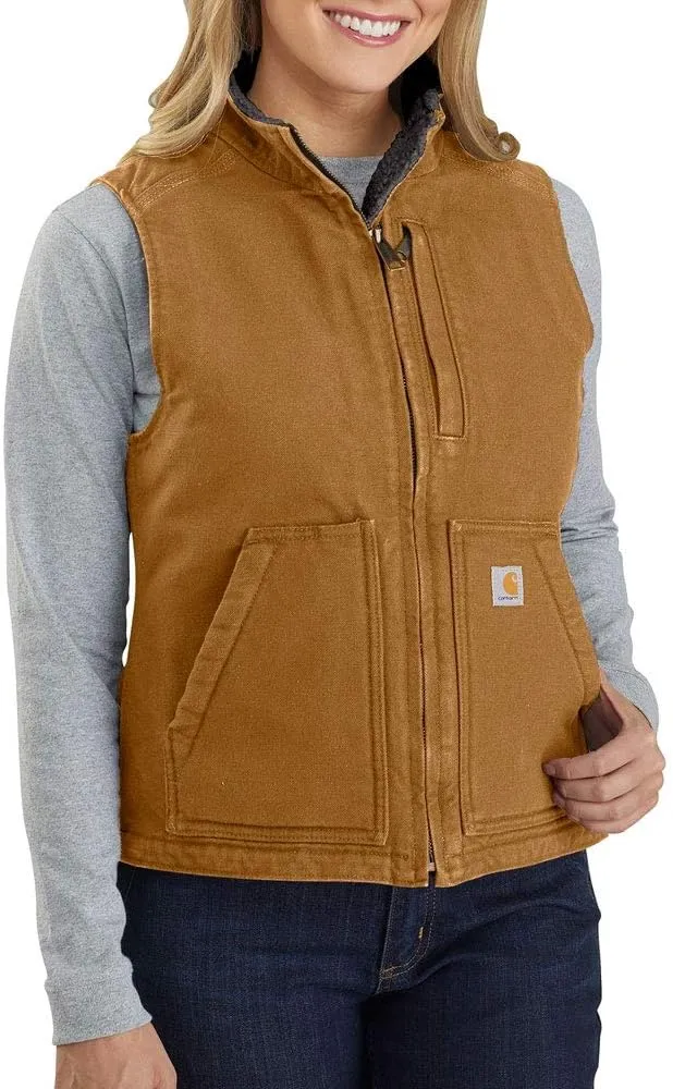 Carhartt Women's Relaxed Fit Washed Duck Sherpa-Lined Mock-Neck Vest