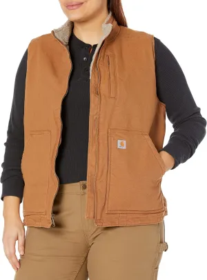 Carhartt Women's Relaxed Fit Washed Duck Sherpa-Lined Mock-Neck Vest