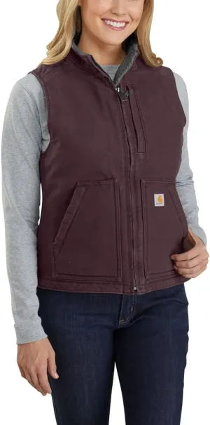 Carhartt Women's Relaxed Fit Washed Duck Sherpa-Lined Mock-Neck Vest