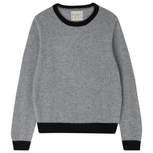 Cashmere Contrast Crew in Mid Grey and Black
