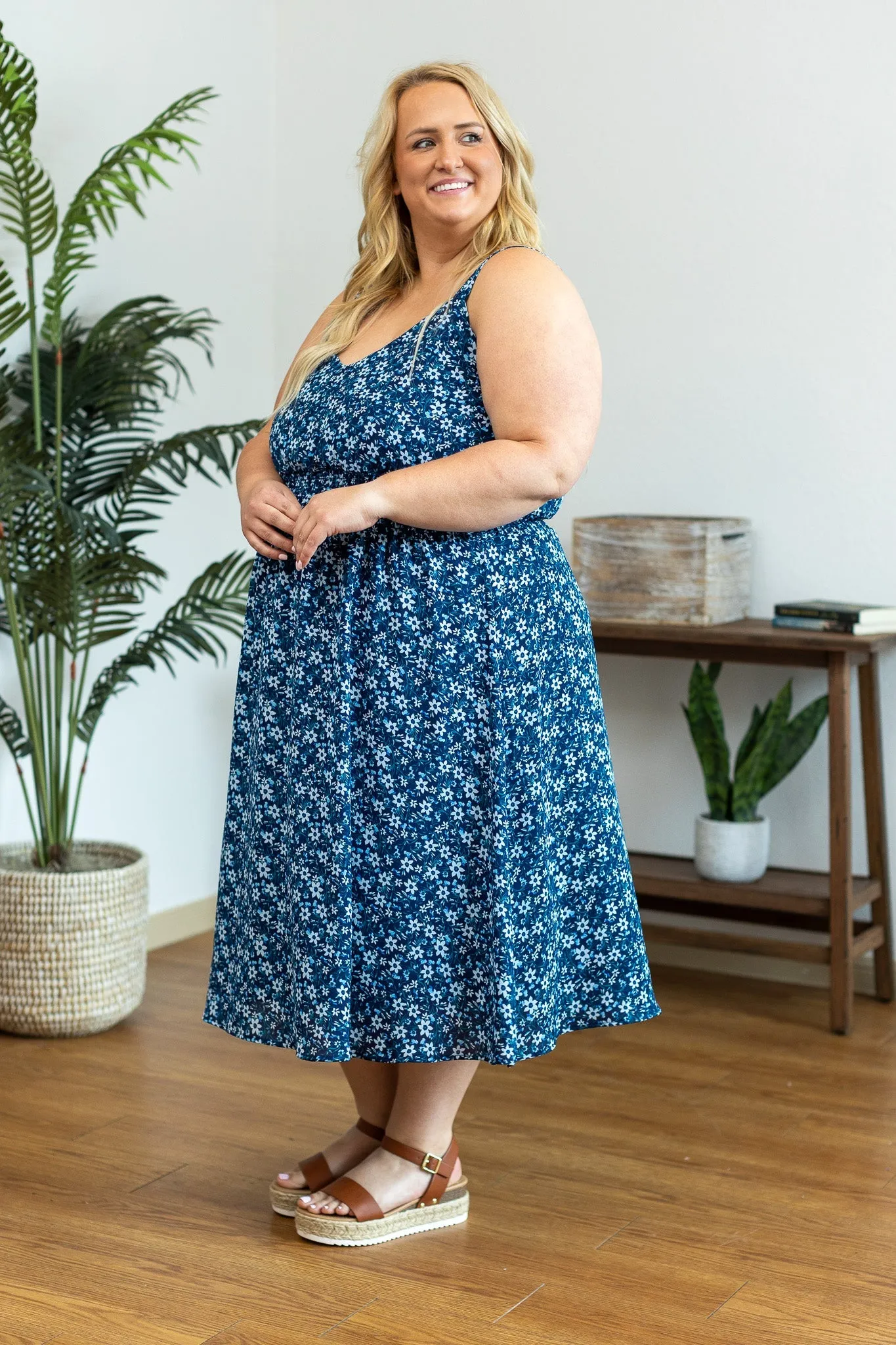 Cassidy Midi Dress - Blue Floral Mix by Michelle Mae