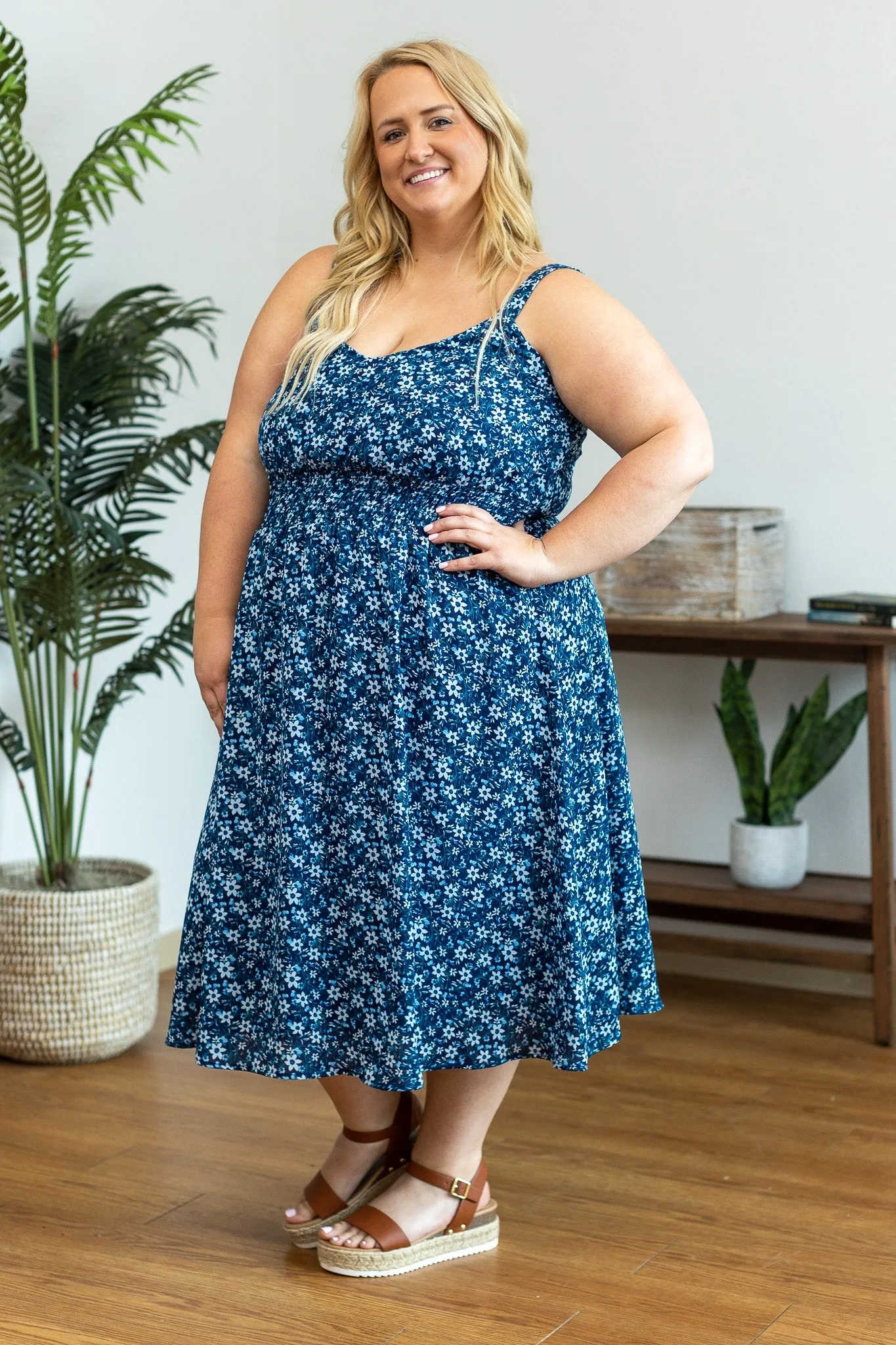 Cassidy Midi Dress - Blue Floral Mix by Michelle Mae