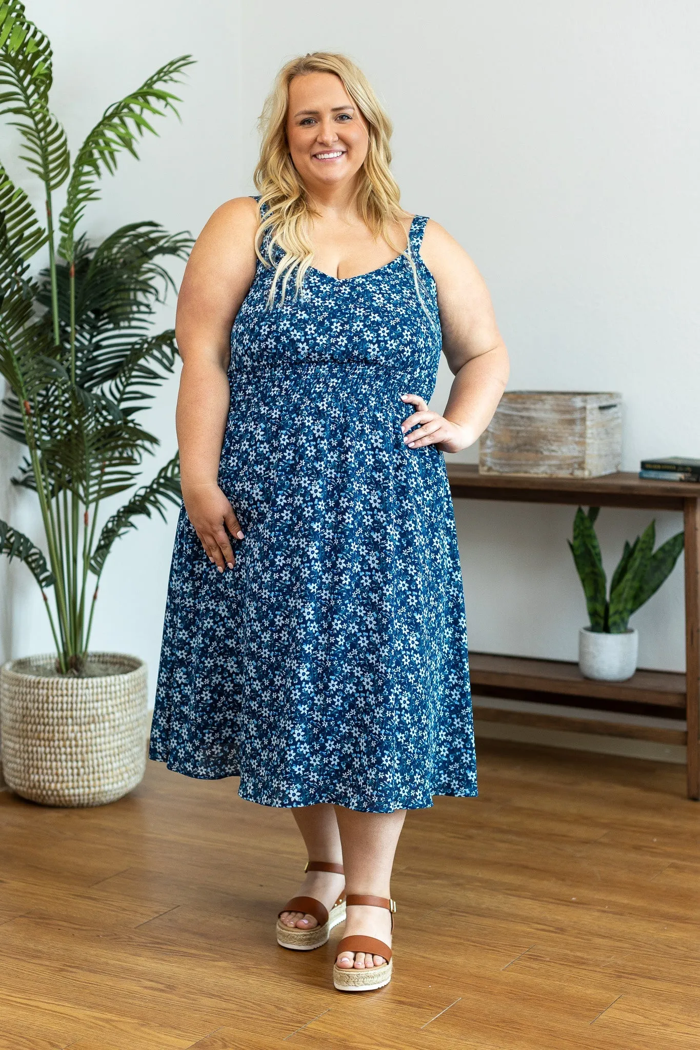 Cassidy Midi Dress - Blue Floral Mix by Michelle Mae