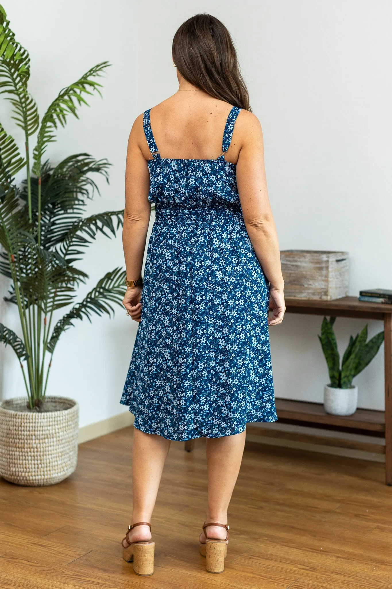 Cassidy Midi Dress - Blue Floral Mix by Michelle Mae