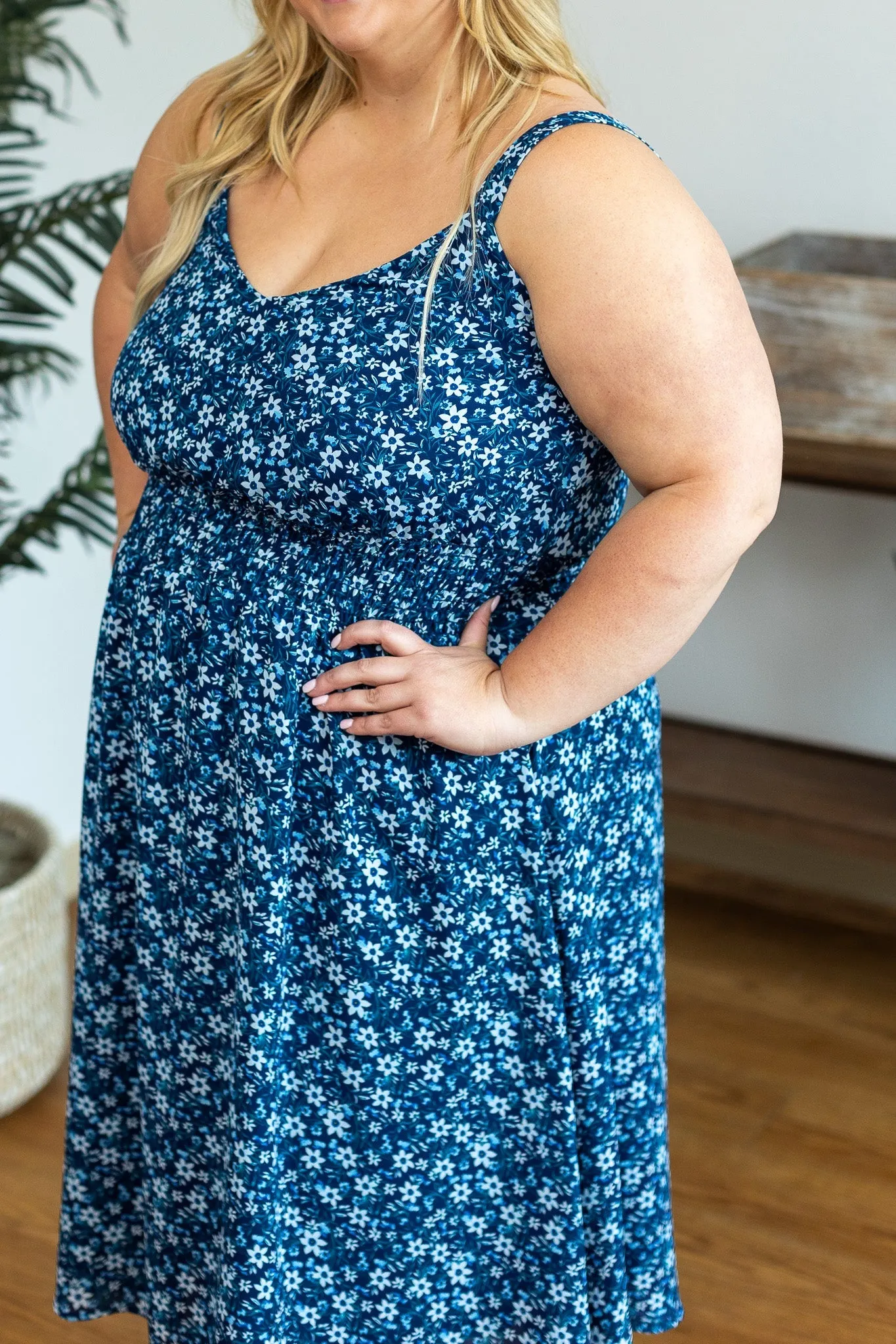 Cassidy Midi Dress - Blue Floral Mix by Michelle Mae