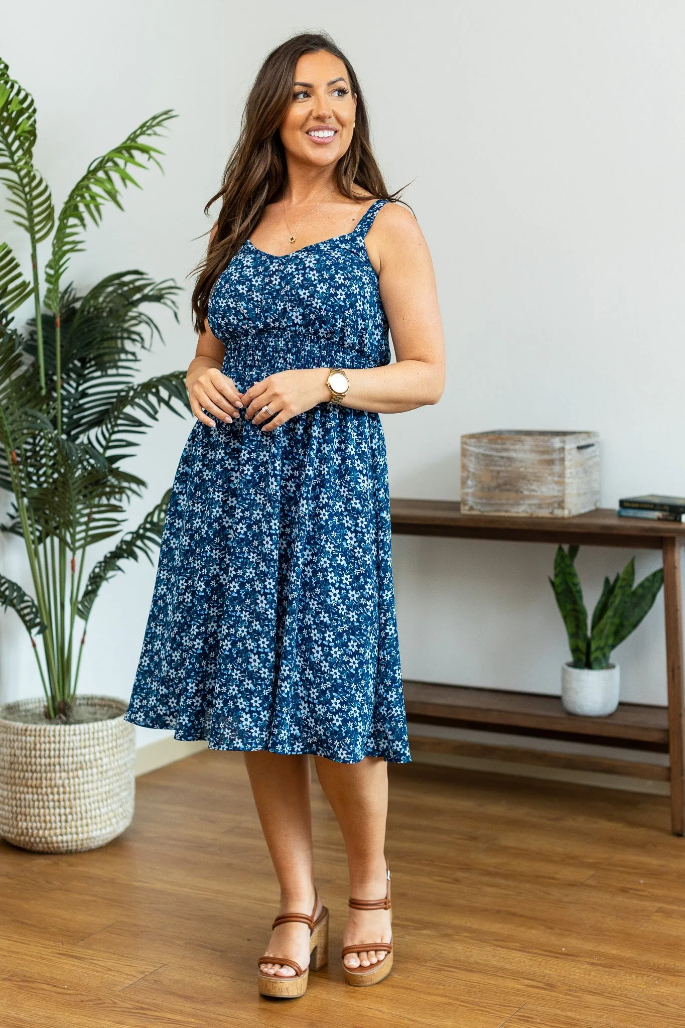 Cassidy Midi Dress - Blue Floral Mix by Michelle Mae