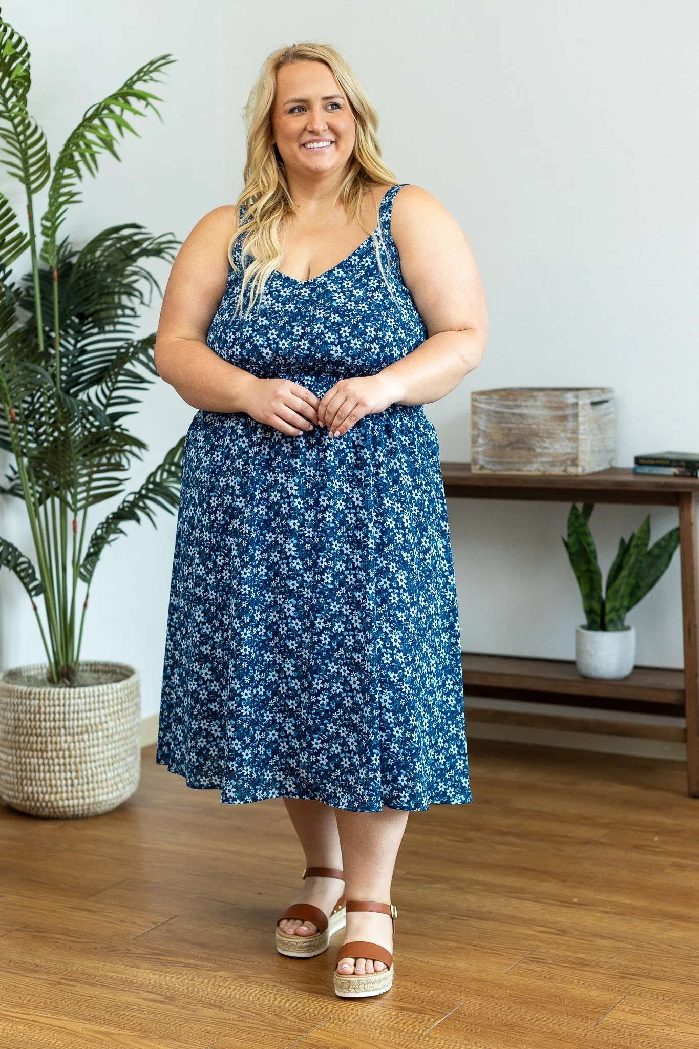 Cassidy Midi Dress - Blue Floral Mix by Michelle Mae