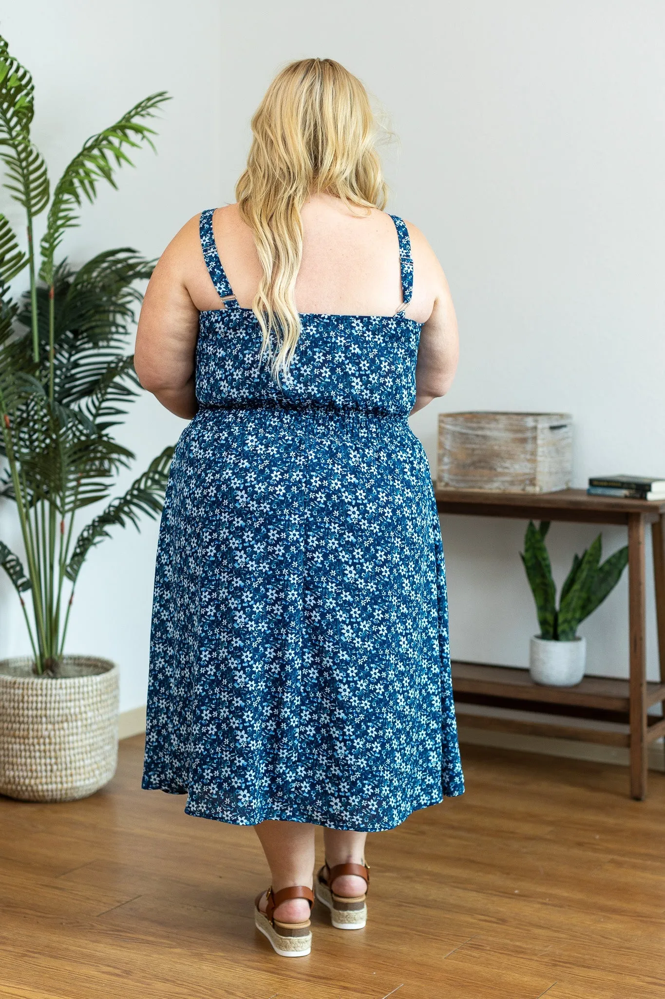 Cassidy Midi Dress - Blue Floral Mix by Michelle Mae