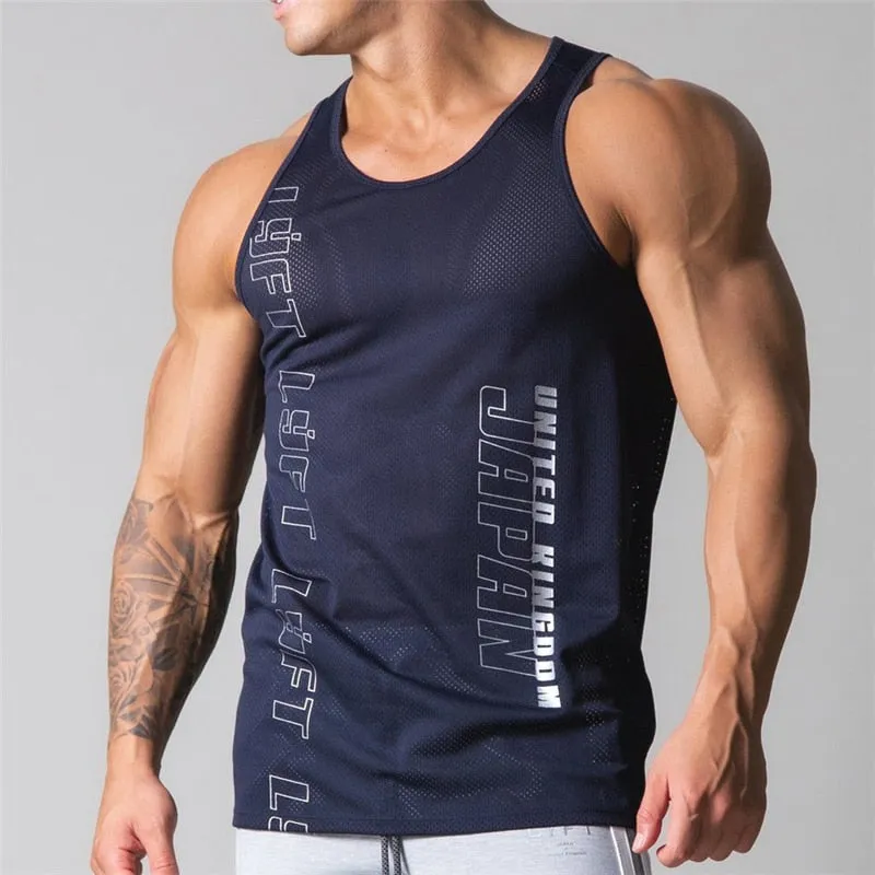 Casual Mesh Breathable Workout Gym Men Vest Muscle Sleeveless Sportswear Shirt Fashion Bodybuilding Vest Fitness Vest
