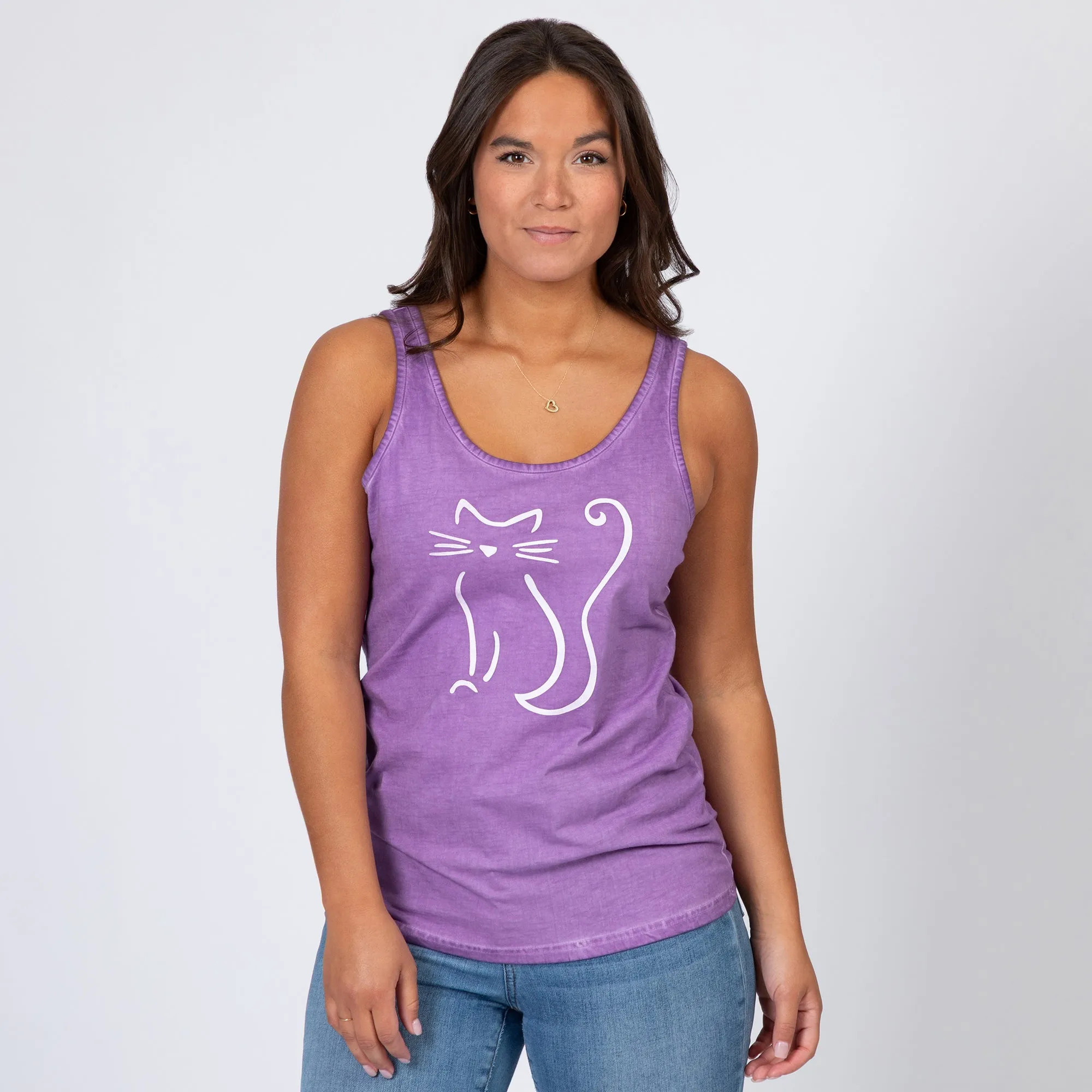 Cat Silhouette Vintage Acid Wash Tank Top