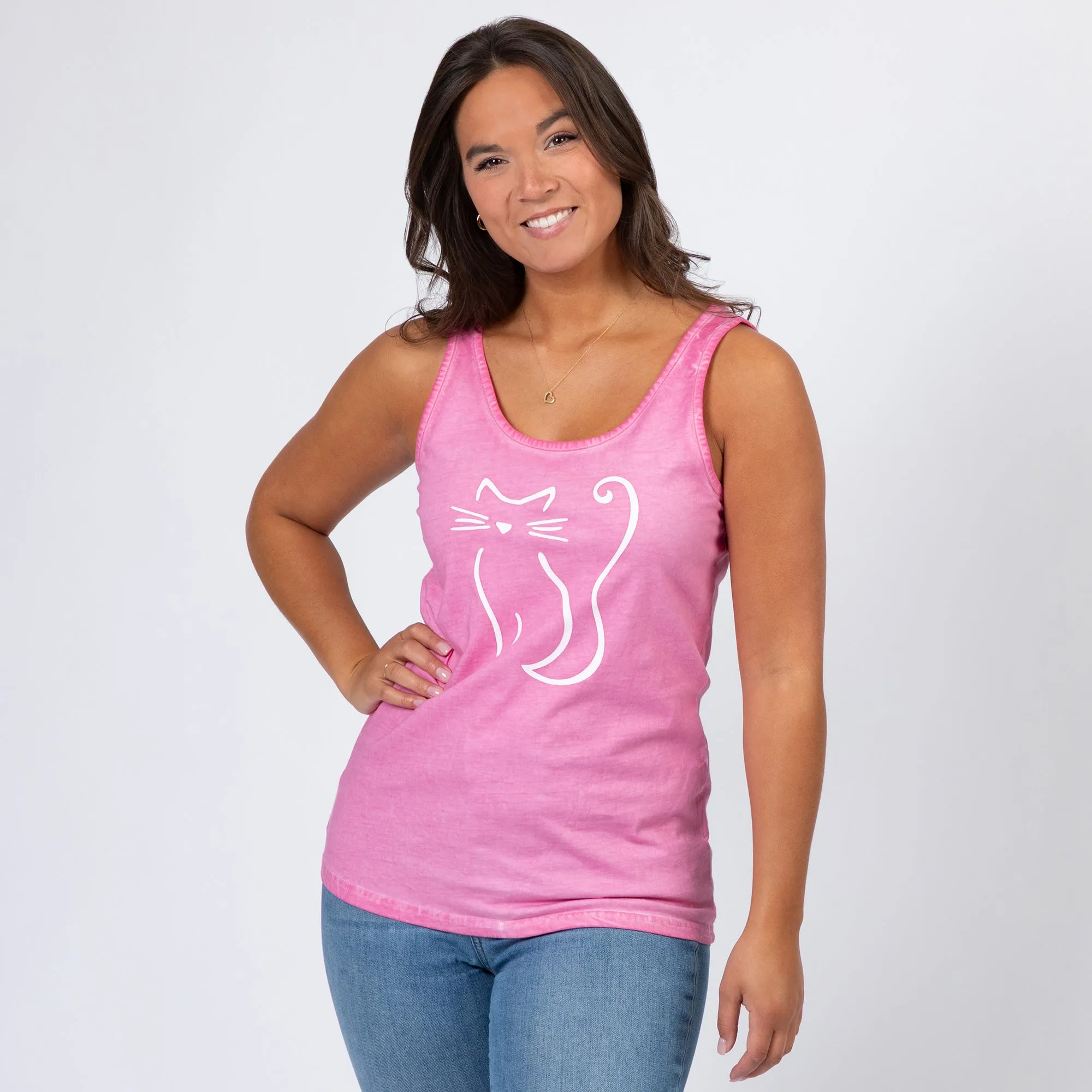 Cat Silhouette Vintage Acid Wash Tank Top