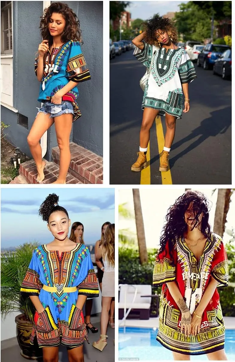 CHAINUPON African Dashiki Cotton Shirt Men Women Festival Boho Hippie 60's 70's Bohemian