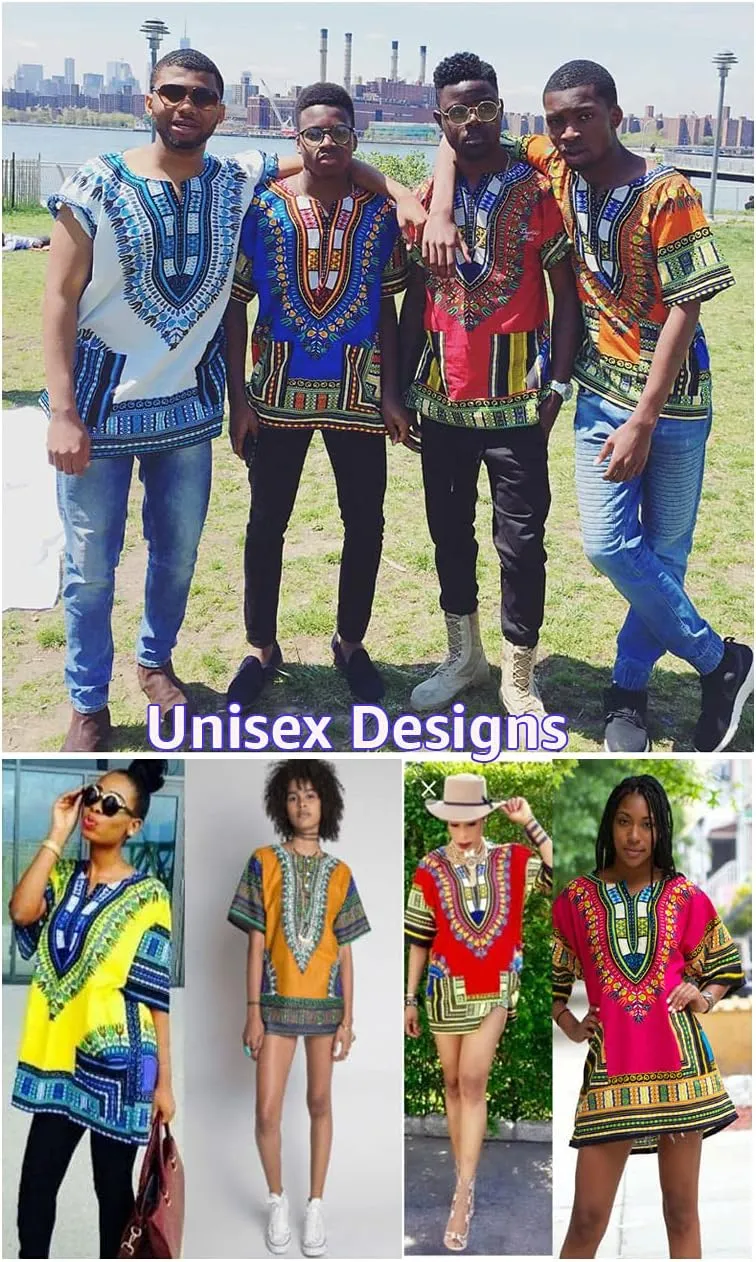 CHAINUPON African Dashiki Cotton Shirt Men Women Festival Boho Hippie 60's 70's Bohemian