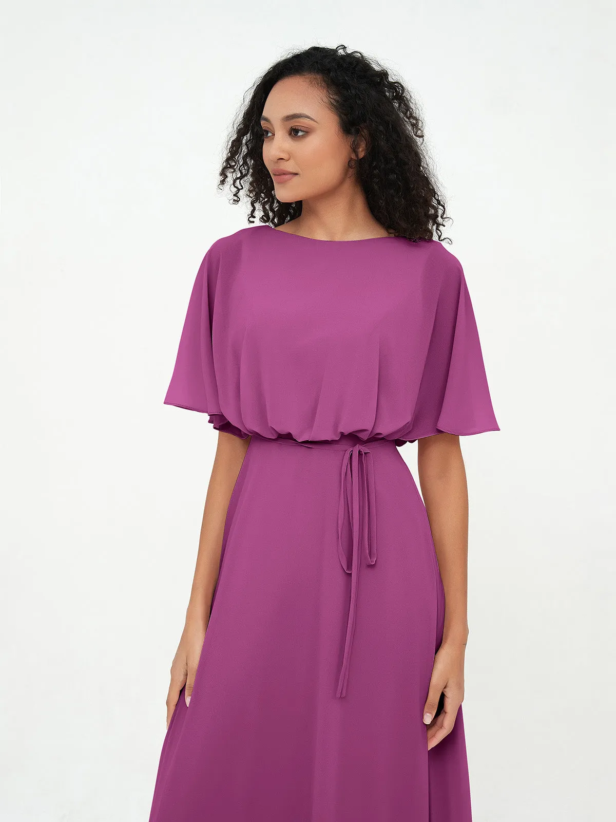 Chiffon Full Length Bridesmaid Dresses with Wrap Orchid