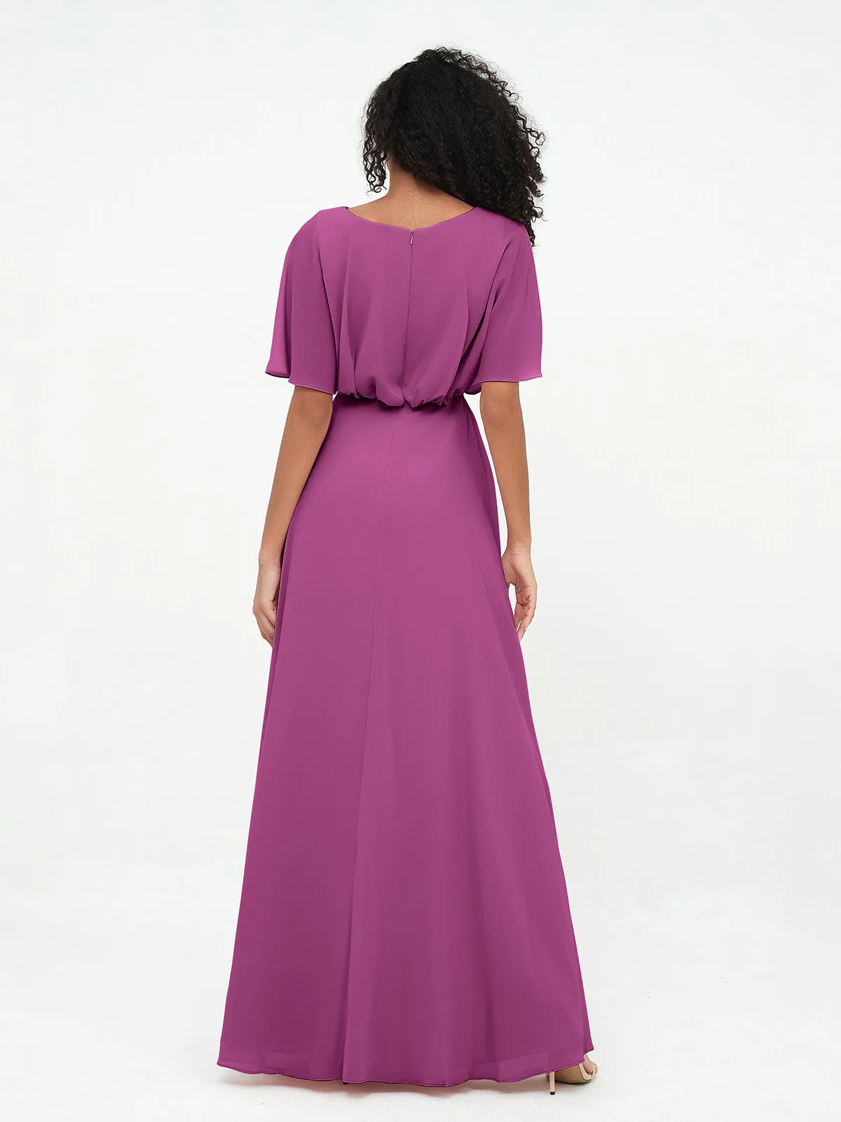 Chiffon Full Length Bridesmaid Dresses with Wrap Orchid