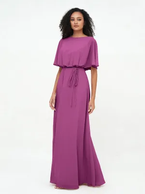 Chiffon Full Length Bridesmaid Dresses with Wrap Orchid