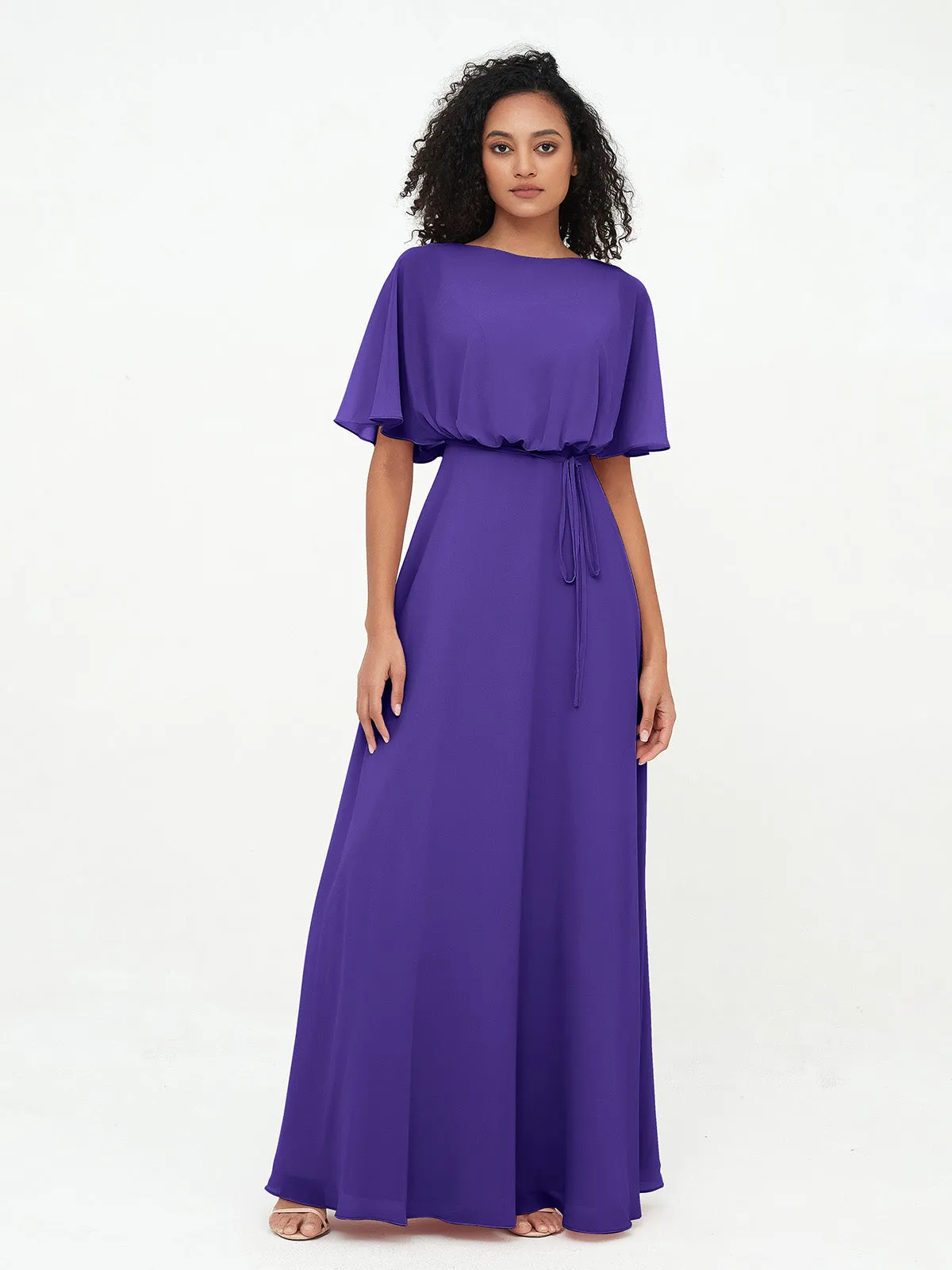Chiffon Full Length Bridesmaid Dresses with Wrap Regency Plus Size