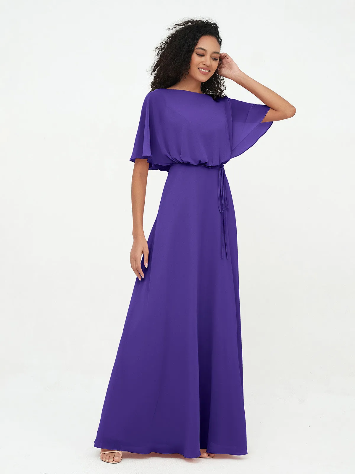 Chiffon Full Length Bridesmaid Dresses with Wrap Regency Plus Size