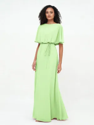 Chiffon Full Length Bridesmaid Dresses with Wrap Sage Plus Size