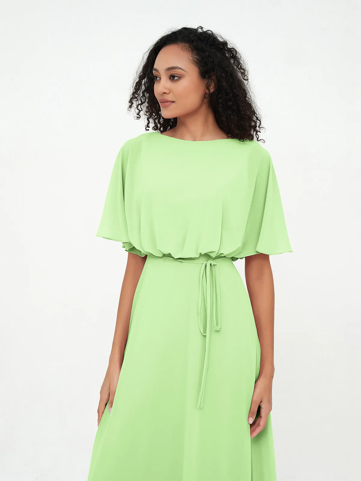 Chiffon Full Length Bridesmaid Dresses with Wrap Sage Plus Size