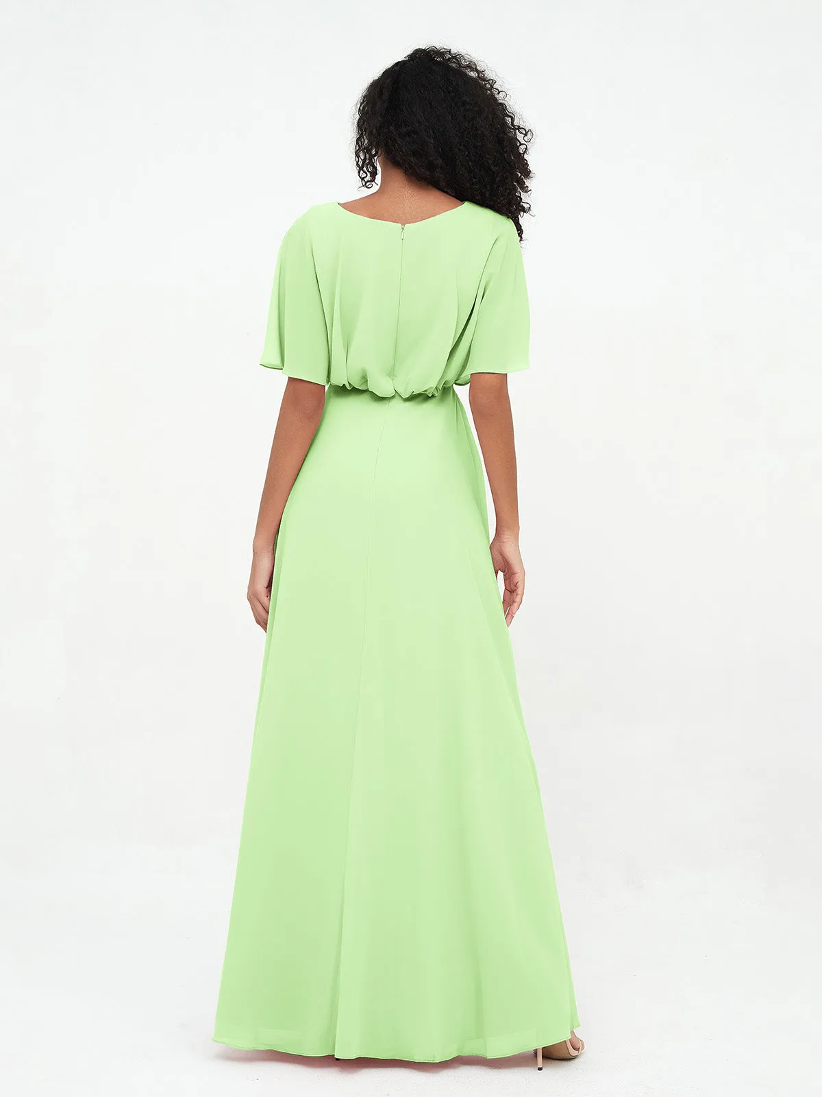 Chiffon Full Length Bridesmaid Dresses with Wrap Sage Plus Size