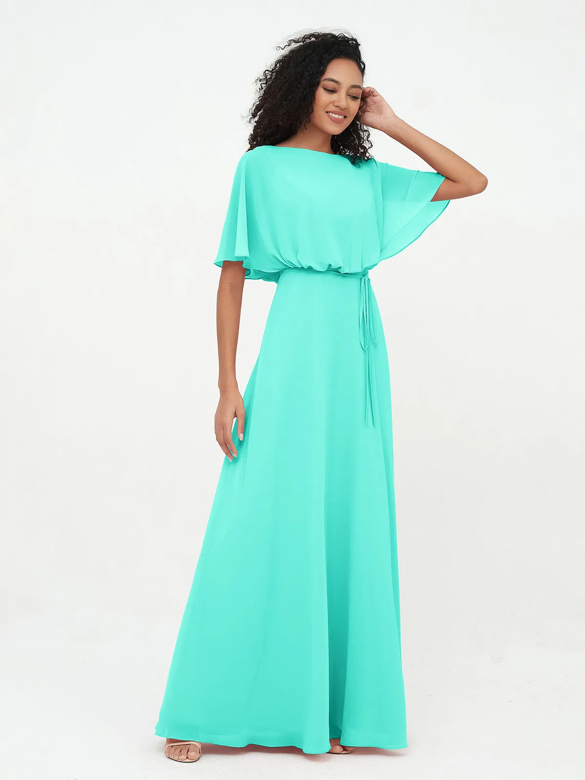 Chiffon Full Length Bridesmaid Dresses with Wrap Spa Plus Size