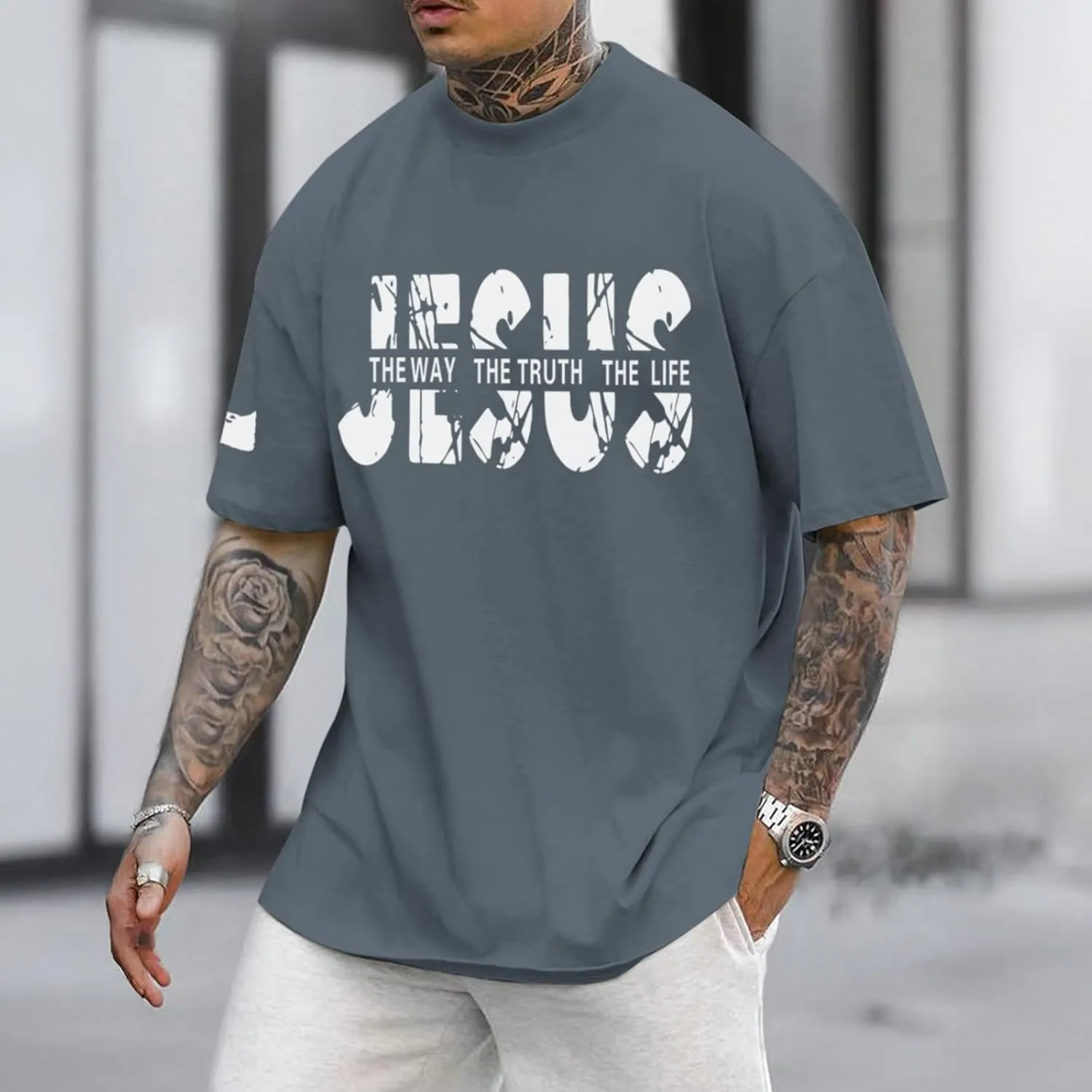 Christian Jesus Faith Shirts for Men God Religious Cross Bible Verse Inspirational Shirt Oversized Graphic Tees Tops