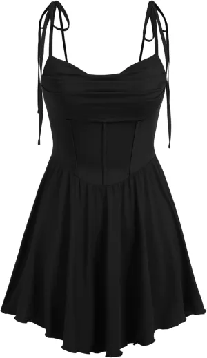CIDER Womens Cowl Neck Tie up Mini Dresses Sleeveless Ruched A Line Corset Short Formal Party Wedding Guest Club Dress
