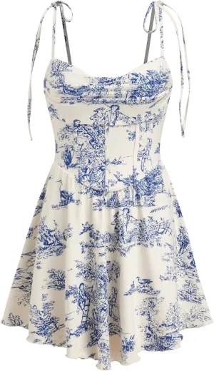 CIDER Womens Cowl Neck Tie up Mini Dresses Sleeveless Ruched A Line Corset Short Formal Party Wedding Guest Club Dress