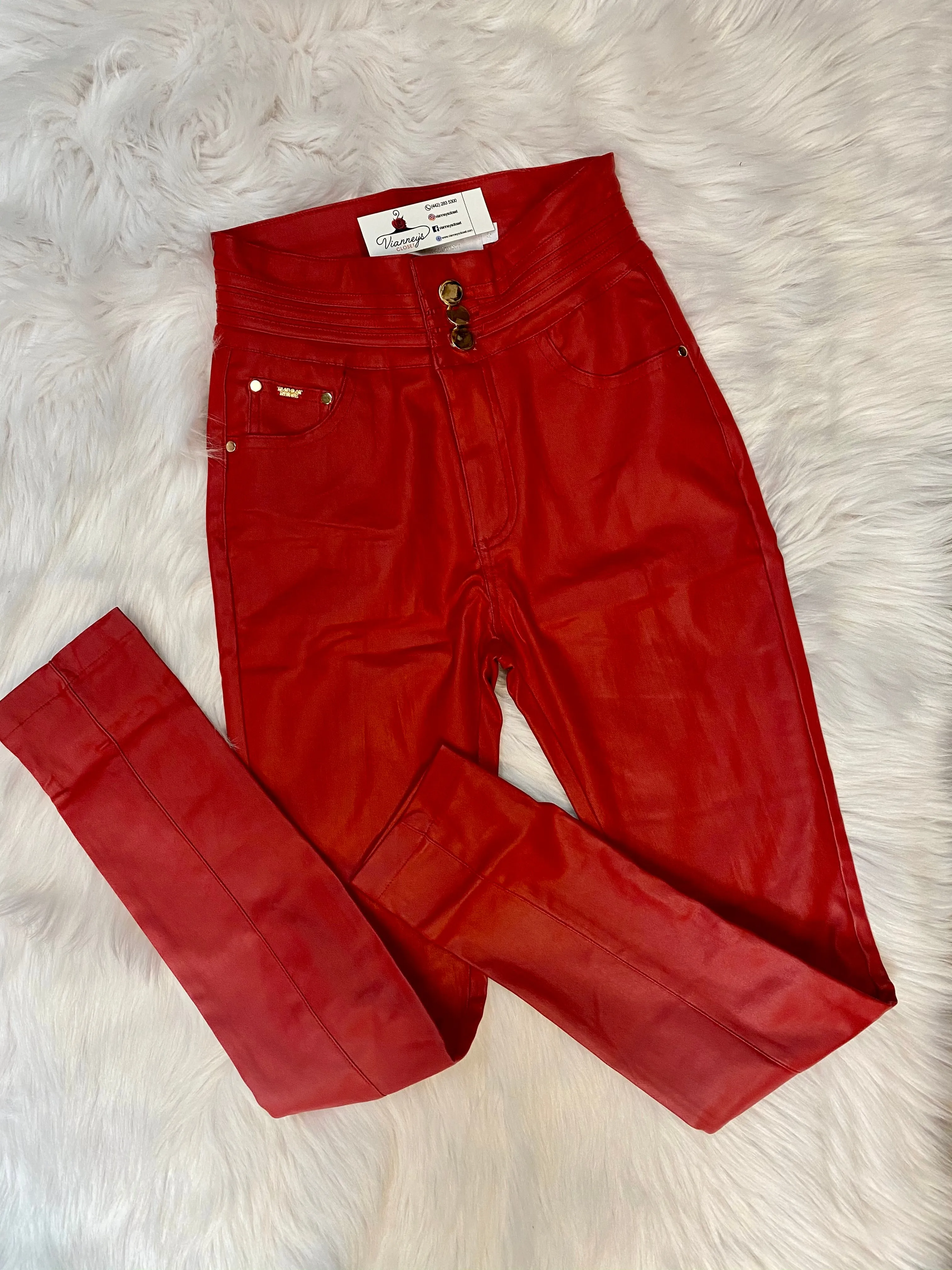 Clarissa Red Faux Leather Skinny Pants