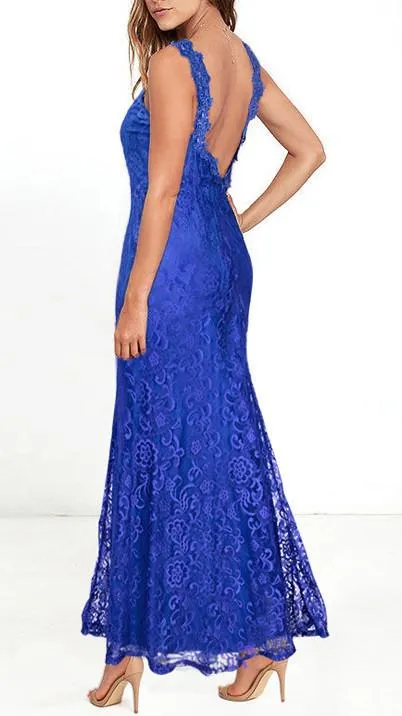 Clearance Backless V-neck Lace Long Sleeveless Plus Size Dress
