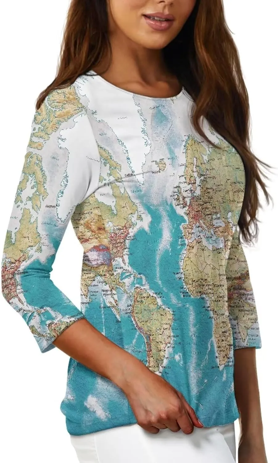 Coloranimal Three-Quarter Sleeve Shirts for Womens Tops Summer 3/4 Sleeve Y2K T Shirts Tee S-2XL