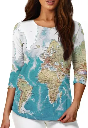 Coloranimal Three-Quarter Sleeve Shirts for Womens Tops Summer 3/4 Sleeve Y2K T Shirts Tee S-2XL