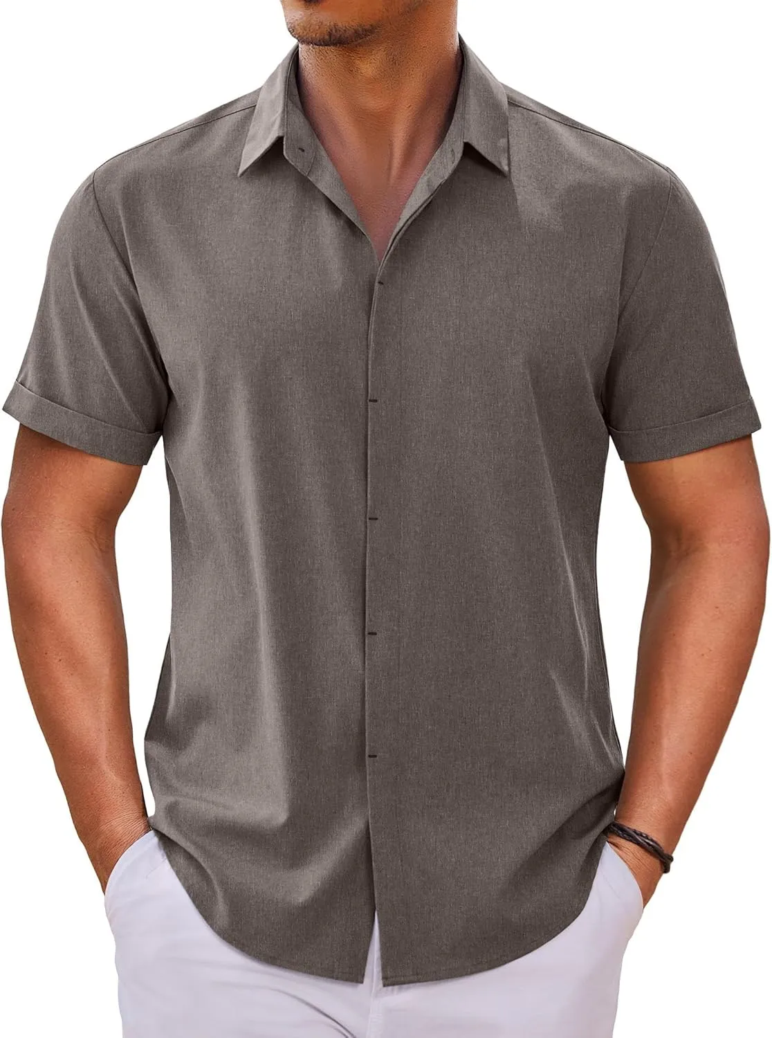 COOFANDY Mens Button Down Shirts Short Sleeve Casual Summer Beach Shirts for Men Vacation Wedding Linen Shirt